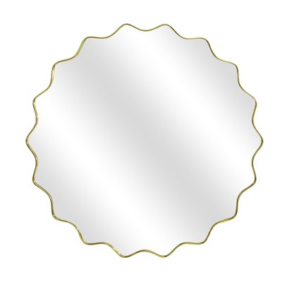 Beautyolove 23.5 in. W x 23.5 in. H Round Sunburst Wall Mirror Scalloped Decorative Mirror Framed in Gold