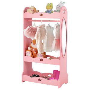 Costway Kids Dress up Storage Hanging Armoire Dresser Pretend Costume Closet w/ Mirror - 1 of 4