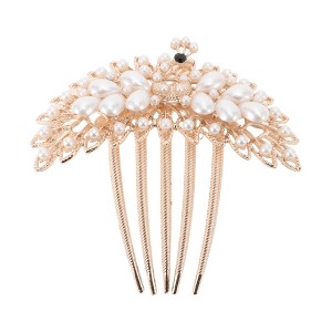 Unique Bargains Women's Peacock Style Hair Insert Comb Gold Tone Gold Tone White 1 Pc - 1 of 3