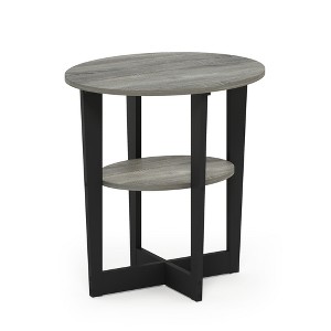 Furinno JAYA Oval End Table, Side Table, Nightstand, French Oak/Black - 1 of 1