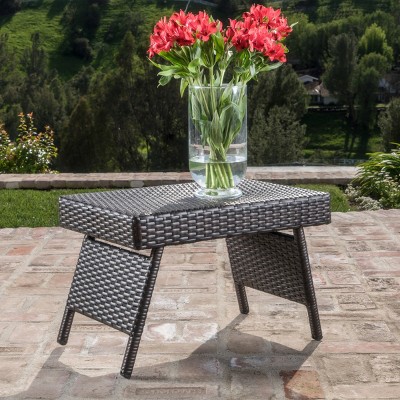 24'' Faux Rattan Snack Table with Weather-Resistant Frame,Outdoor Accent Table for Pool or Balcony-Cuddlewood