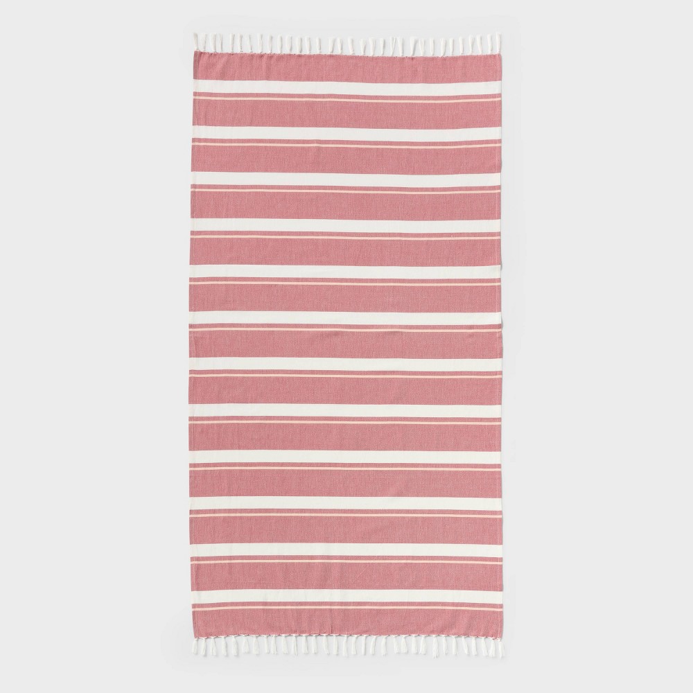 36"x72" Jacquard Lightweight Striped Oversized Beach Towel with Knotted Fringe Red - Room Essentials™