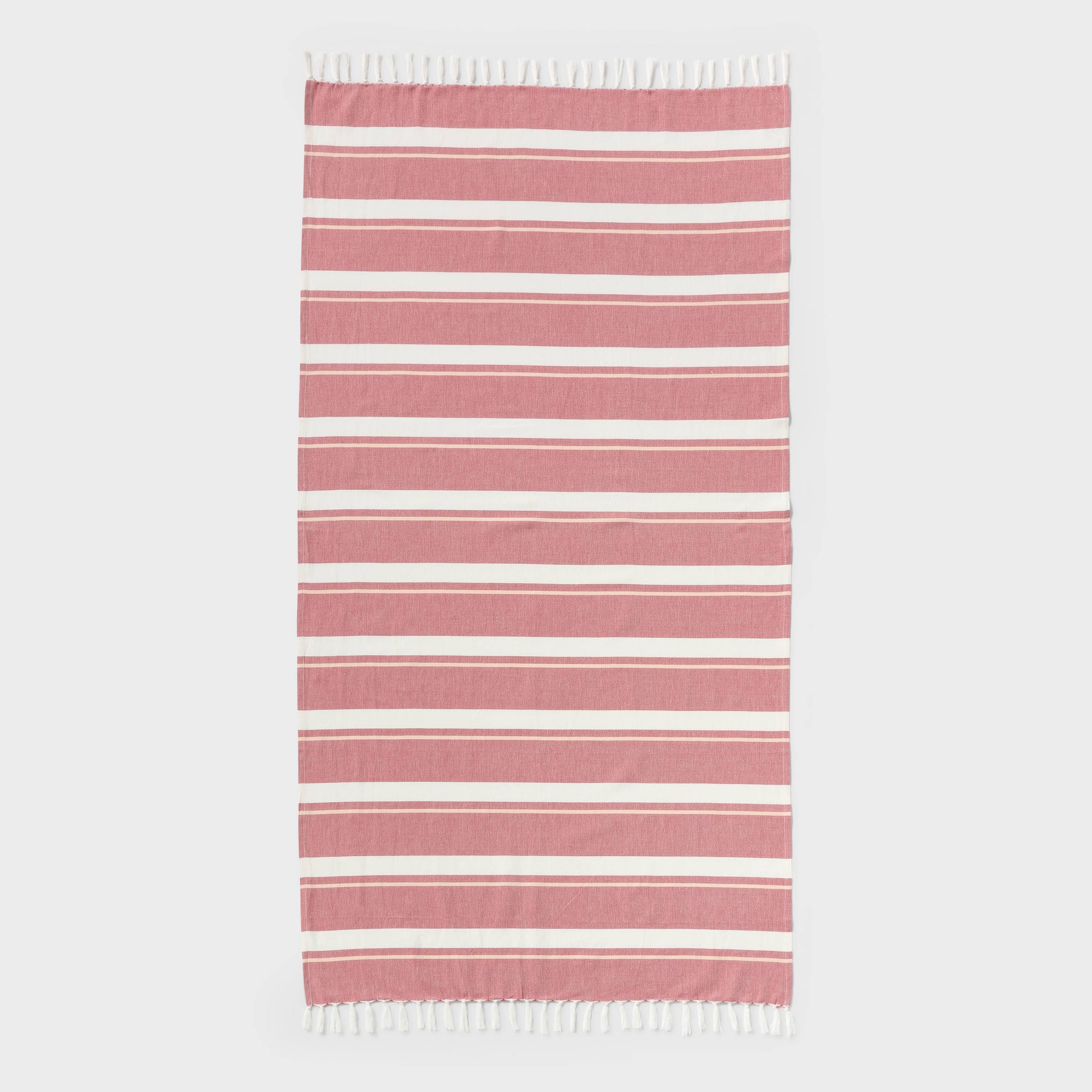 36"x72" Jacquard Lightweight Striped Oversized Beach Towel with Knotted Fringe Red - Room Essentials™