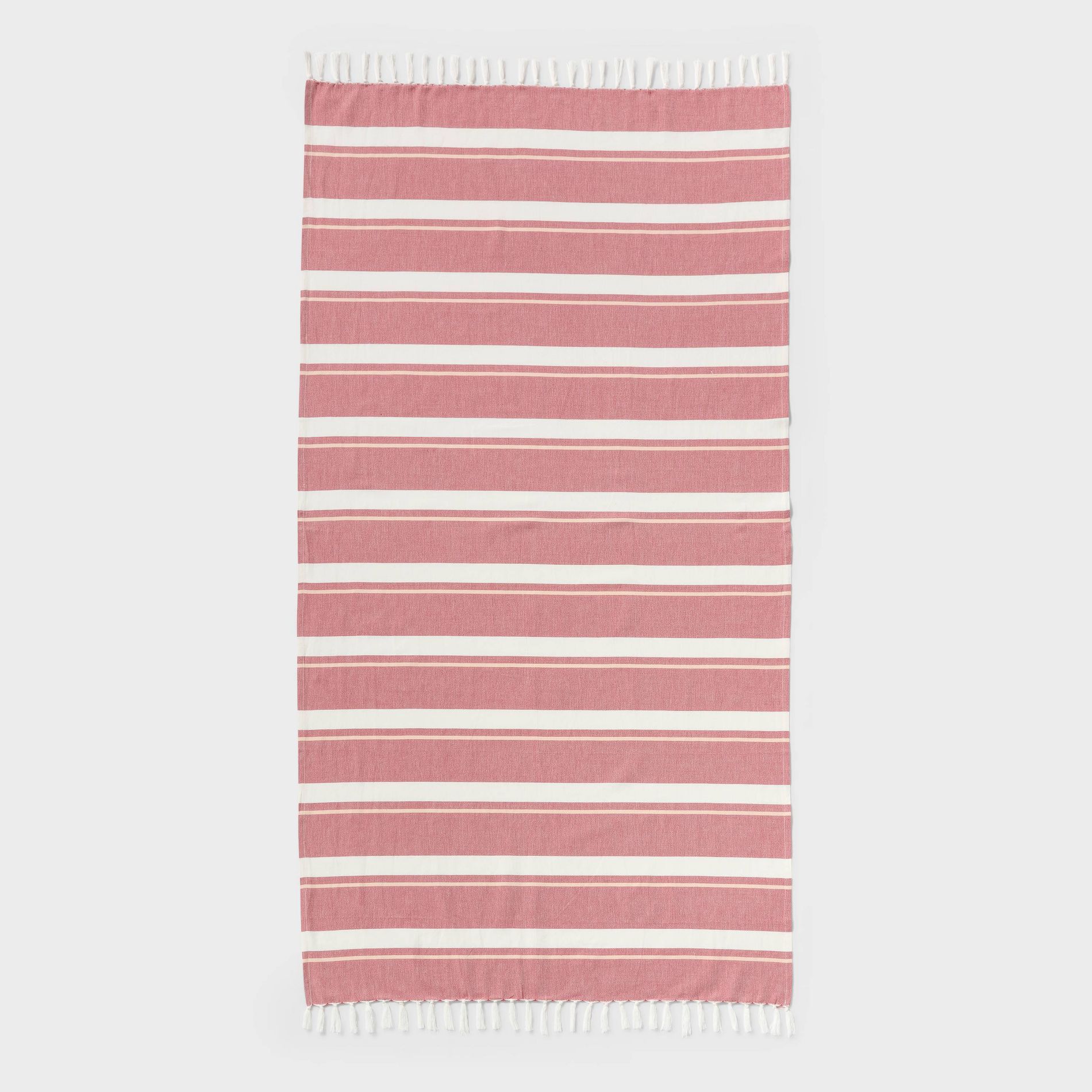 36"x72" Jacquard Lightweight Striped Oversized Beach Towel with Knotted Fringe Red - Room Essentials™