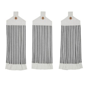 Sawyer Mill Black Ticking Stripe Button Loop Tea Towel Set of 3  VHC Brands - 1 of 4