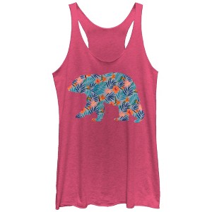 Women's Lost Gods Hawaiian Print Bear Racerback Tank Top - 1 of 3