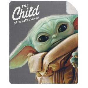 Disney Star Wars The Mandalorian Blanket The Child 50 Year Old Bounty Fleece Lined Throw 50" X 60" - 1 of 4