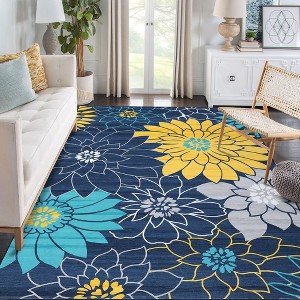 Modern Floral Rug Washable Area Rug Farmhouse Living Room Bedroom Rug Carpet - 1 of 4