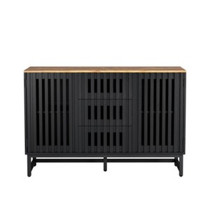 TIRAMISUBEST Modern 3-Drawer Dresser - Farmhouse Storage with 4 Shelves & Slatted Grille Doors, MDF/Metal Legs - 1 of 4