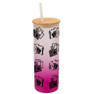 Elanze Designs Vintage Polaroid Cameras Photography Wrap-Around Design 25 Ounce Frosted Gradient Glass On-The-Go Coffee Travel Skinny Tumbler Mug Cup, - 1 of 1