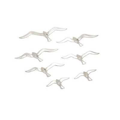 Set of 7 Silver Aluminum Bird Wall Sculptures
