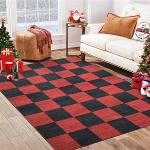 Washable Christmas Rug for Living Room Non-Slip Checkered Floor Mats - 1 of 4