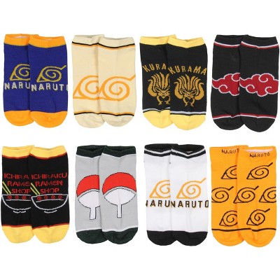 Naruto Socks Naruto Shippuden Men's Hidden Leaf Kanoha Anime Mix and Match Ankle Socks 8 Pair