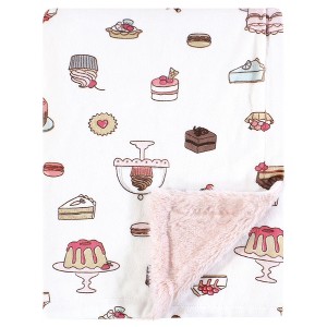 Hudson Baby Infant Girl Plush Blanket with Furry Binding and Back, Sweet Bakery, One Size - 1 of 2