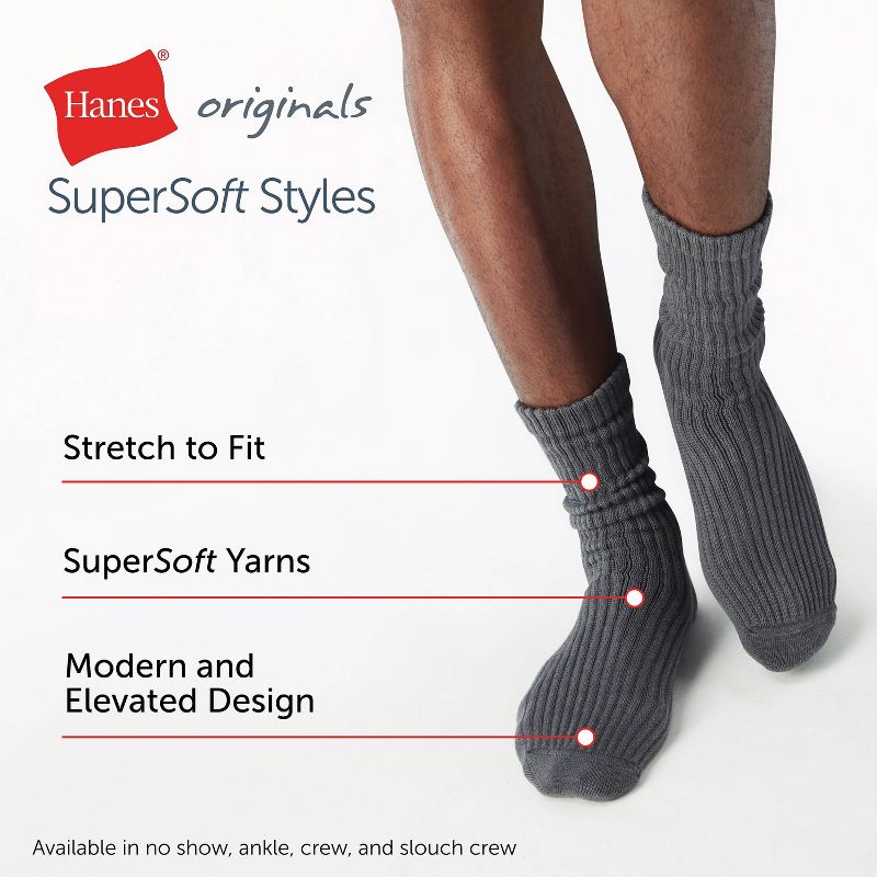 Hanes Originals Premium Men's SuperSoft Slouch Crew Socks 2pk - 6-12, 4 of 8