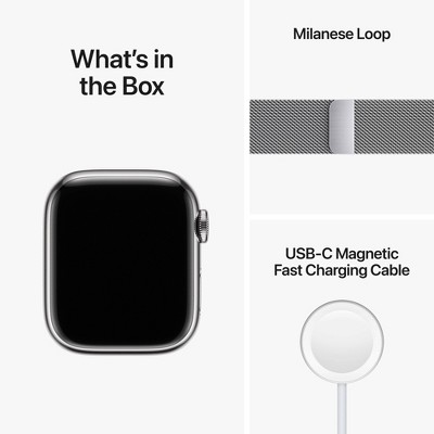 Apple Watch Series 8 GPS + Cellular 41mm Silver Stainless Steel Case with Silver Milanese Loop_6