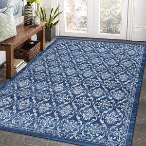 Area Rug Washable Rug, Modern Floral Area Rug Indoor, Non Slip Living Room Rug, Low Pile Foldable Thin Rug for Dining Room Home Office Dorm - 1 of 4
