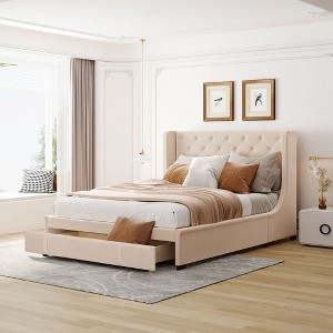 Queen Size Storage Bed with Wingback Headboard and Big Drawer - 1 of 4