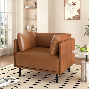 39.17"W Vintage PU Leather Lounge Chair with Solid Wood Frame and Steel Legs - ModernLuxe - 1 of 4