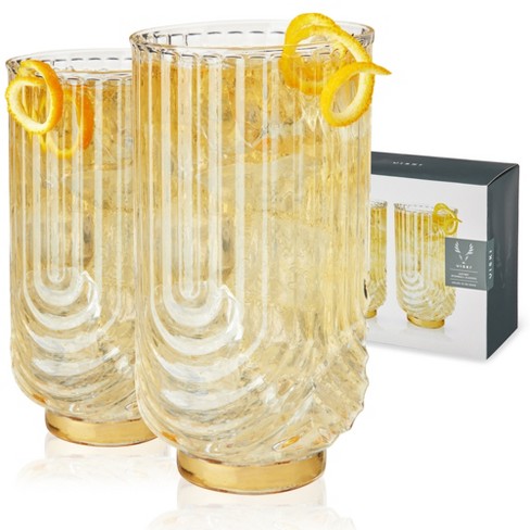 Viski Gatsby Highball Glasses Set Of 2 - Vintage Drinking Glass, Art ...