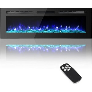Electric Fireplace 72 Inch, Ultra-Thin Recessed and Wall Mounted Fireplace Heater, Linear Fire Place w/Thermostat, Remote & Touch Screen, Timer - 1 of 4