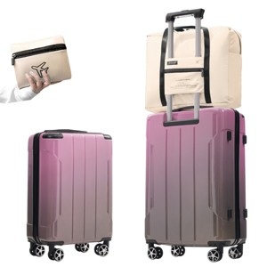 ChicFurnit Bag and Luggage Sets 3 Piece Hardside Large Checked Luggage Set with Foldable Duffel Bag, TSA Lock, Pink, 15.9"*9.8"*25.8" - 1 of 4