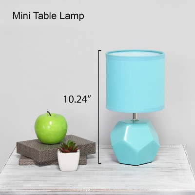 Blue Geometric Ceramic Mini Table Lamp with Fabric Shade