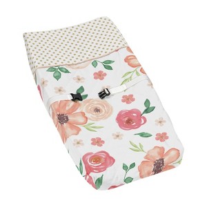 Sweet Jojo Designs Girl Changing Pad Cover Watercolor Floral Peach Green and Gold - 1 of 4