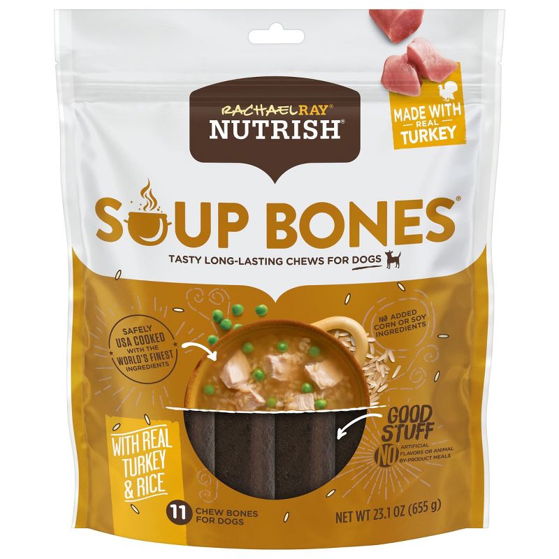 Rachael Ray Nutrish Soup Bones Chewy Dog Treats, Turkey &#38; Rice Flavor - 23.1oz/11ct, 1 of 7