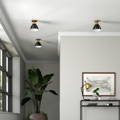 Madison 8" Brass and Black Semi Flush Mount Light