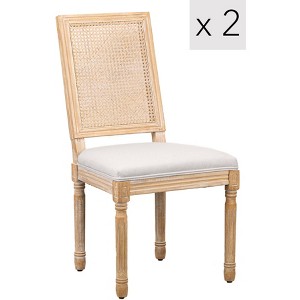 Nordlys Set of 2 Wooden Chairs with Cane Backs and Gray Fabric Seats, Classic Style ,Upholstery , Dining Room - 1 of 4