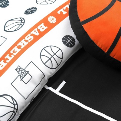 Full Black and Orange Microfiber Reversible Basketball Comforter Set