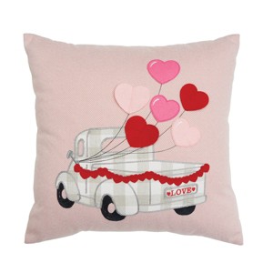 C&F Home 18" x 18" Valentine's Day Heart Balloons Love Truck Embroidered Accent Throw Pillow - 1 of 4