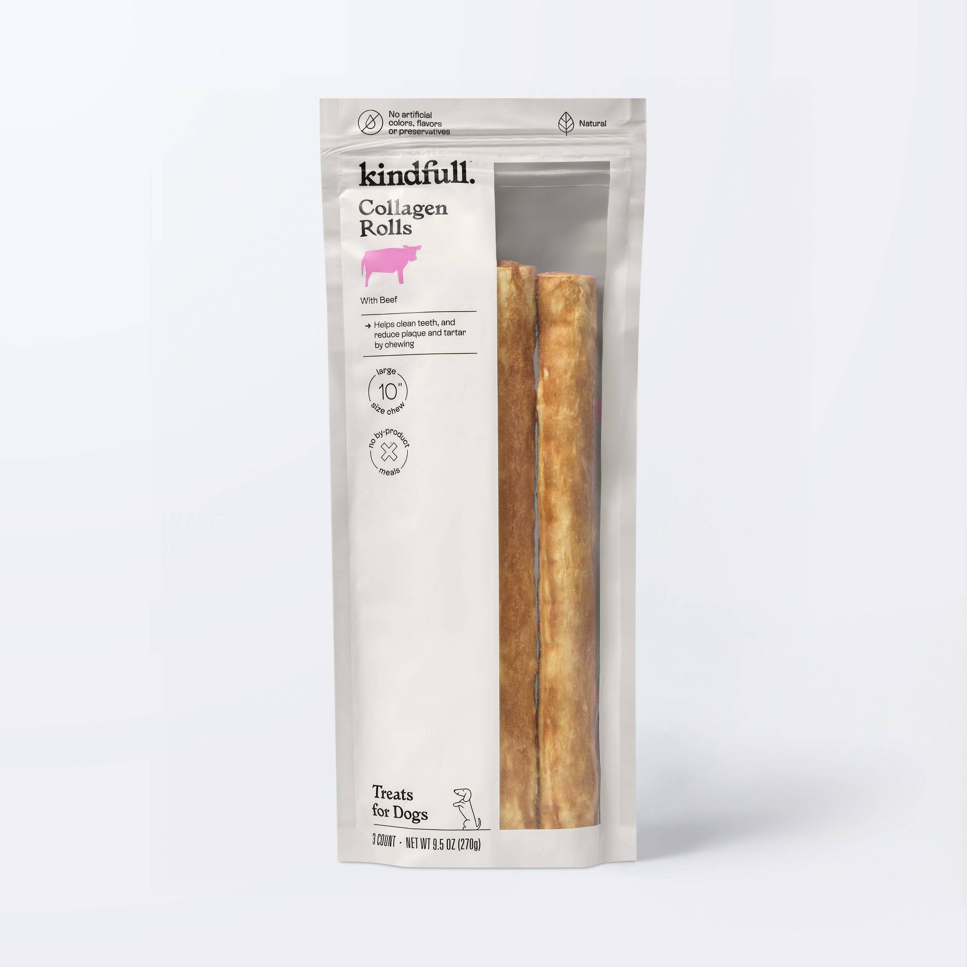 Rawhide Alternative Collagen Roll Beef Flavor Dog Treat - Kindfull™ - 9.5oz/3ct