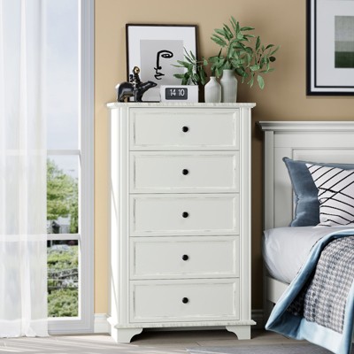 Karl Home 5-Drawer White MDF (Medium-Density Fiberboard) 28.74in. W Chest of Drawer