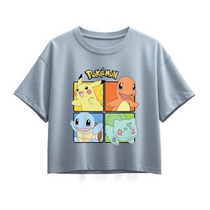Girls' - Pokémon - Pokémon Squared Muted Short Sleeve Boxy Graphic T-Shirt - 1 of 1
