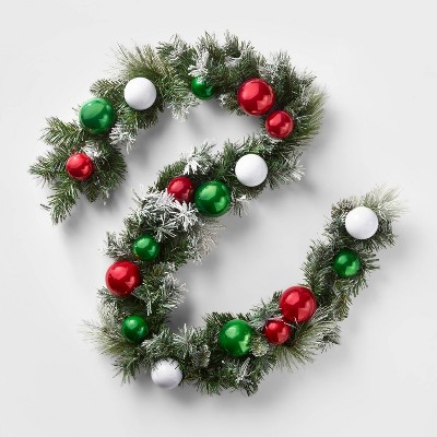 6ft Unlit Flocked Greenery with Red/Green Ornaments Shatterproof Artificial Garland - Wondershop™