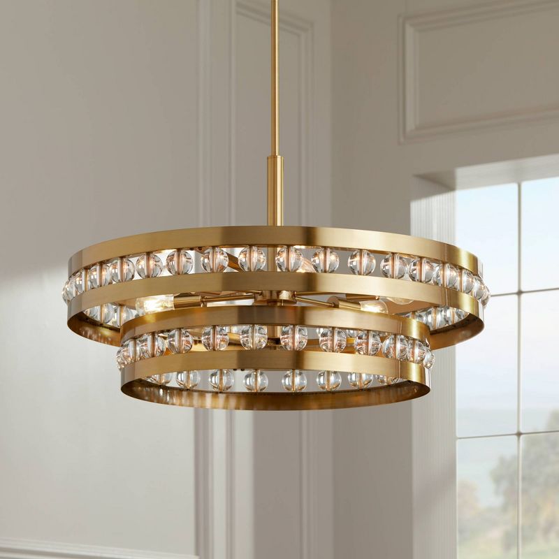 Stiffel Warm Gold Chandelier 32" Wide Modern 2-Tier Frame Clear Crystal Balls 6-Light Fixture for Dining Room House Foyer Kitchen, 2 of 10