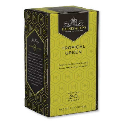 Harney & Sons Premium Tea, Tropical Green Tea, Individually Wrapped Tea Bags - Case of 20 - 1.26 Oz