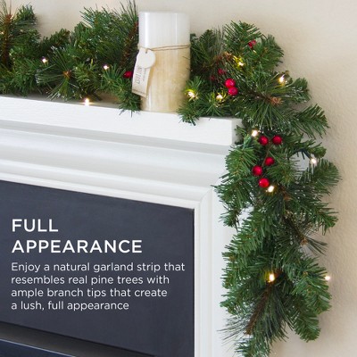 9ft Pre-Lit Artificial Christmas Garland with Pine Cones and Berries