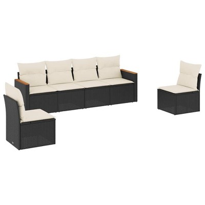 vidaXL 6 Piece Patio Sofa Set with Cushions Black and Cream - Without Table