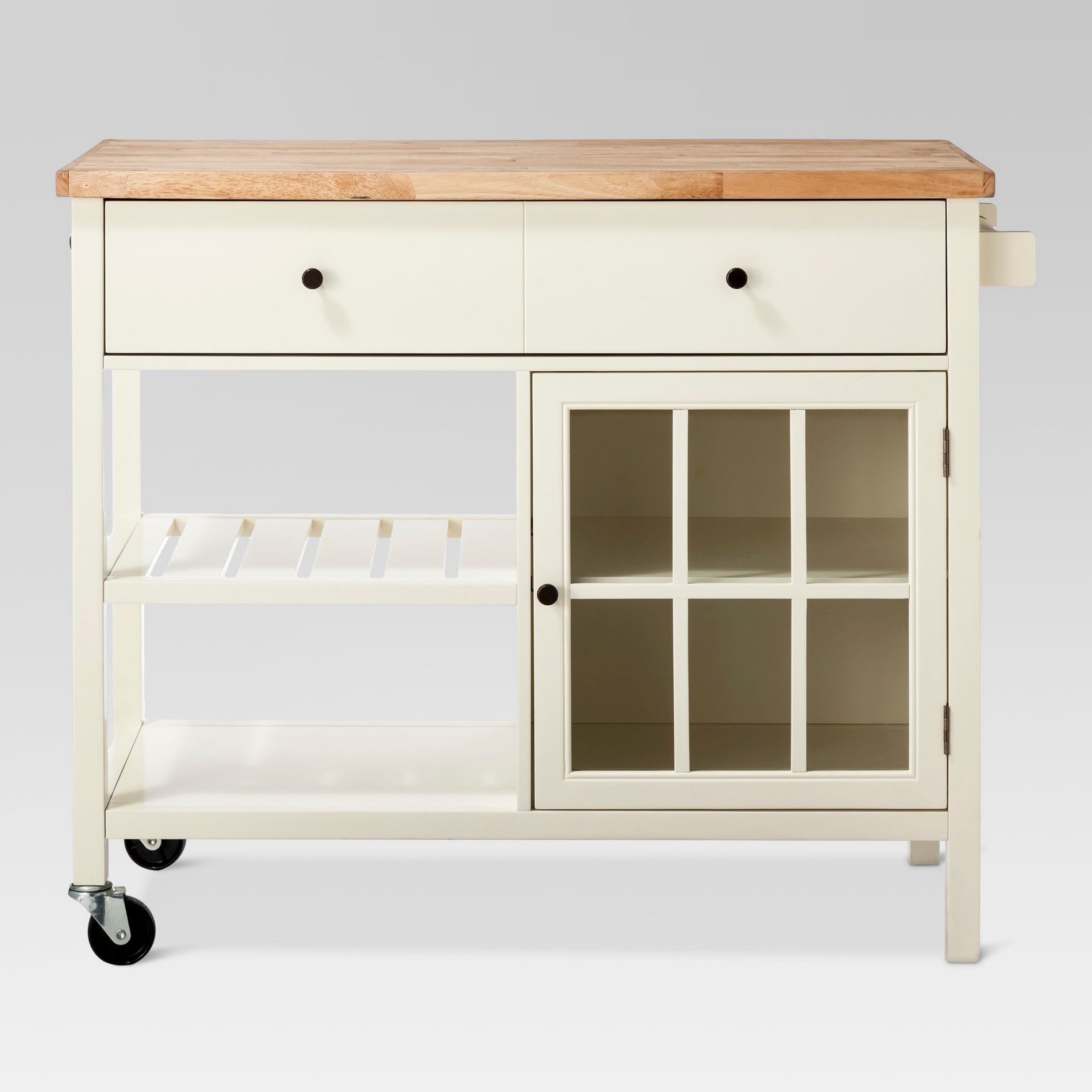 Windham Wood Top Kitchen Island Off-White - Threshold™: Pine & Rubberwood Frame, Storage Cart with Casters
