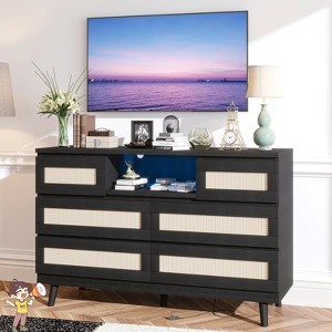 Jojoka Rattan 6 Drawer Dresser with LED Lights & Charging Station, Modern Double Dresser Chest for Bedroom, Closet, Entryway - 1 of 4
