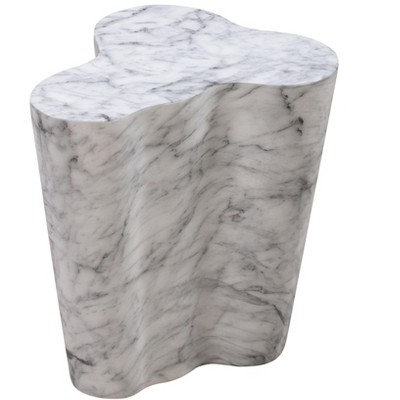 Slab Concrete Indoor / Outdoor Side Table White Marble 17.4"W x 15.4"D x 18"H
