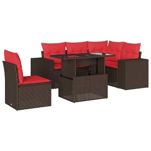 vidaXL 6 Piece Garden Sofa Set with Cushions Brown Poly Rattan - 1 of 4