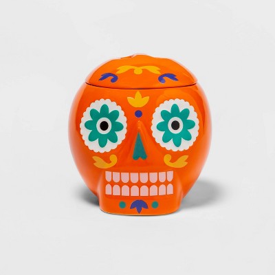 Día de Muertos Orange Ceramic Skull Candy Bowl - Designed with Luis Fitch