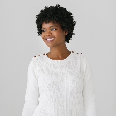 Hope & Henry Womens' Cable Sweater with Button Detail