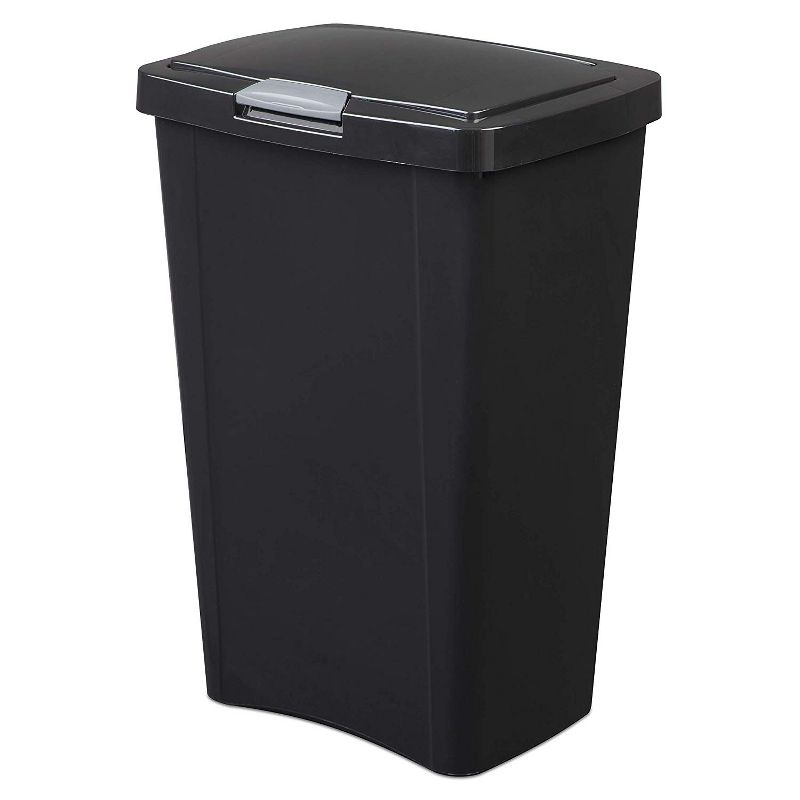 Sterilite 13 Gallon TouchTop Narrow Plastic Wastebasket with Secure Titanium Latch for Kitchen, Bathroom, and Office Use, Black (16 Pack), 1 of 6