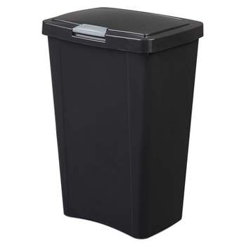 Sterilite 13 Gallon TouchTop Narrow Plastic Wastebasket with Secure Titanium Latch for Kitchen, Bathroom, and Office Use, Black (12 Pack)