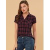 INSPIRE CHIC Women's Classic Short Sleeve Button Down Plaid Shirt - 2 of 4